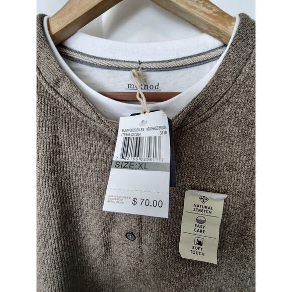 Method Men's X-Large Heather Brown Cotton Blend Henley Shirt Long Sleeve - Picture 8 of 11